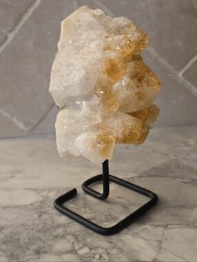 Natural Citrine Quartz Crystal Cluster Mounted on Display Stand Geode Rock Art